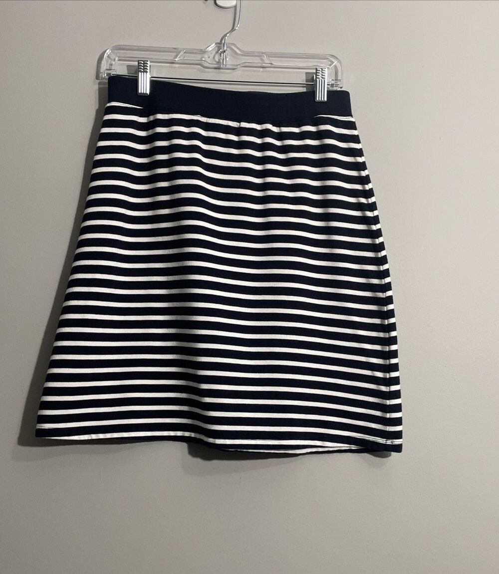 Talbots Skirt Women’s Sz S A-Line Striped Stretch Cotton Blend Elastic Waist